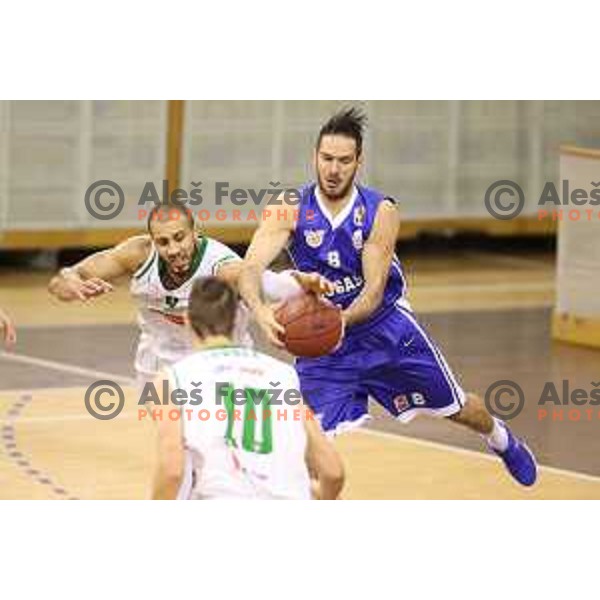 Jordan Morgan and Miha Fon of Rogaska in action during Nova KBM league basketball match between Petrol Olimpija and Rogaska in Tivoli Hall, Ljubljana, Slovenia on December 1, 2017