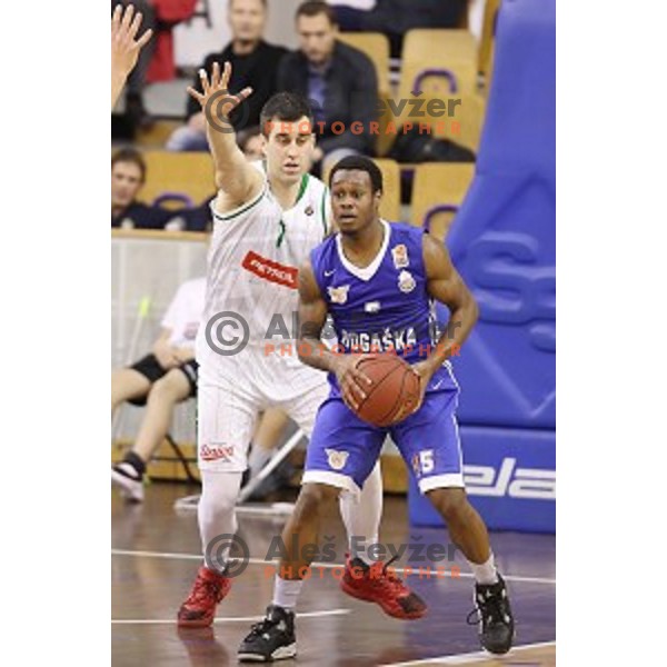 Drazen Bubnic and Rashun Davis in action during Nova KBM league basketball match between Petrol Olimpija and Rogaska in Tivoli Hall, Ljubljana, Slovenia on December 1, 2017