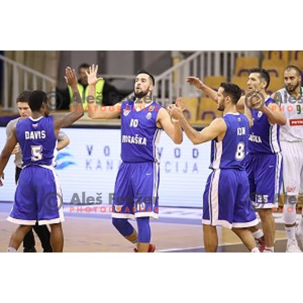 Eashun Davis, Mitja Nikolic, Miha Fon and Dragisa Drobnjak of Rogaska in action during Nova KBM league basketball match between Petrol Olimpija and Rogaska in Tivoli Hall, Ljubljana, Slovenia on December 1, 2017