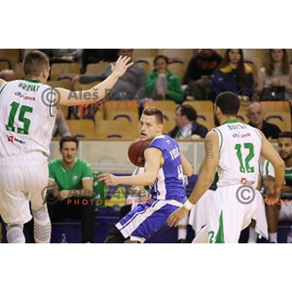 Zan Kosic of Rogaska in action during Nova KBM league basketball match between Petrol Olimpija and Rogaska in Tivoli Hall, Ljubljana, Slovenia on December 1, 2017