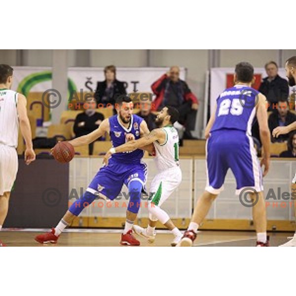 Mitja Nikolic of Rogaska and Talor Battle in action during Nova KBM league basketball match between Petrol Olimpija and Rogaska in Tivoli Hall, Ljubljana, Slovenia on December 1, 2017