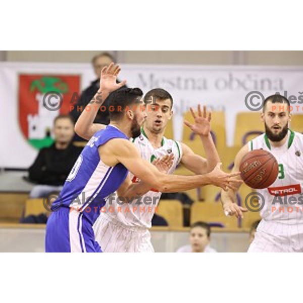 Mitja Nikolic of Rogaska, Roko Badzim and Bojan Radulovic in action during Nova KBM league basketball match between Petrol Olimpija and Rogaska in Tivoli Hall, Ljubljana, Slovenia on December 1, 2017