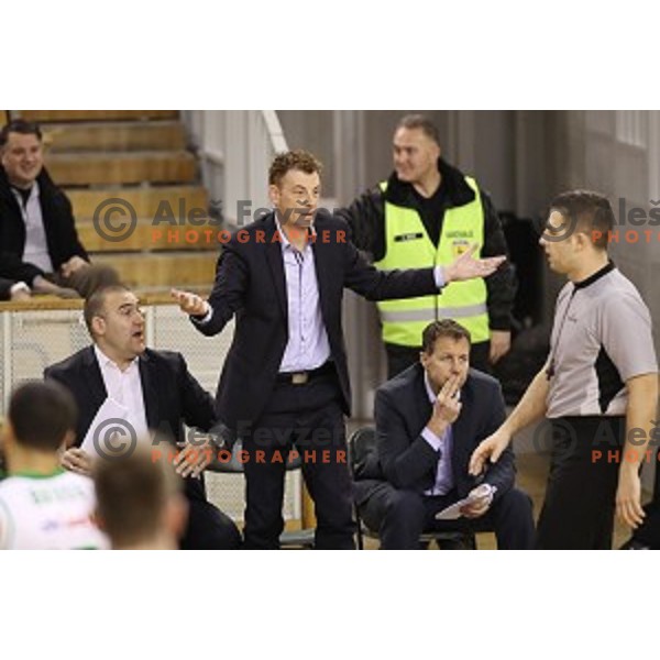 Gasper Okorn in action during Nova KBM league basketball match between Petrol Olimpija and Rogaska in Tivoli Hall, Ljubljana, Slovenia on December 1, 2017