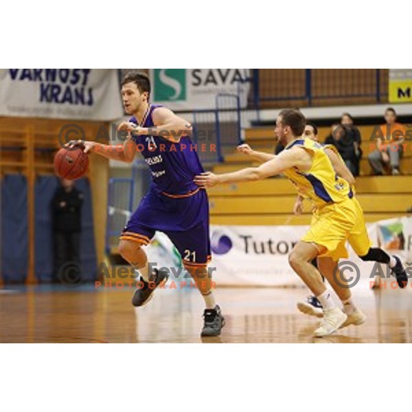 Blaz Mahkovic of Helios Suns in action during Nova KBM league basketball match between Sencur GGD and Helios Suns in Sencur Sports Hall, Slovenia on December 2, 2017