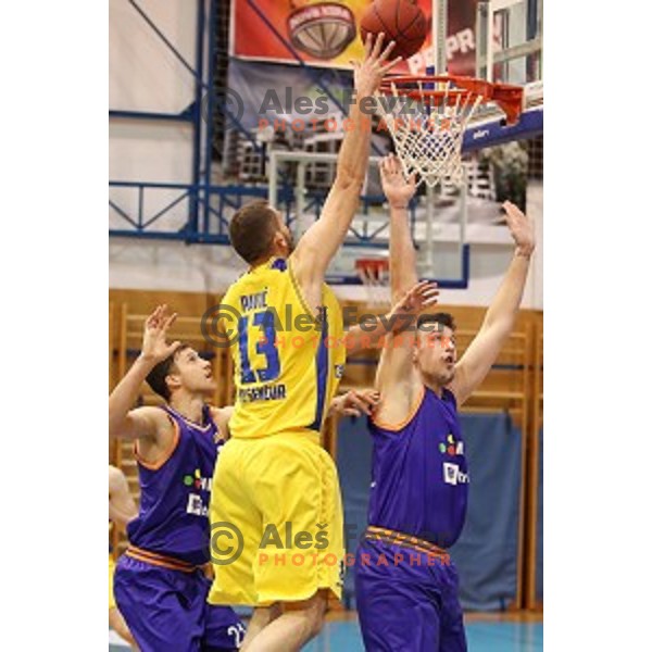 Smiljan Pavic of Sencur GGD in action during Nova KBM league basketball match between Sencur GGD and Helios Suns in Sencur Sports Hall, Slovenia on December 2, 2017