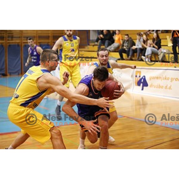 Dino Muric and Blaz Mahkovic of Helios Suns in action during Nova KBM league basketball match between Sencur GGD and Helios Suns in Sencur Sports Hall, Slovenia on December 2, 2017