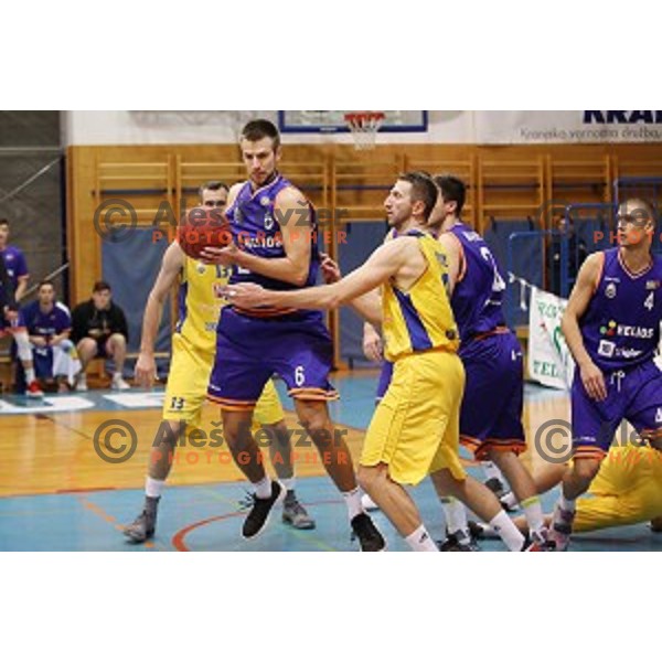 Matej Rojc of Helios Suns and Ramo Rizvic in action during Nova KBM league basketball match between Sencur GGD and Helios Suns in Sencur Sports Hall, Slovenia on December 2, 2017