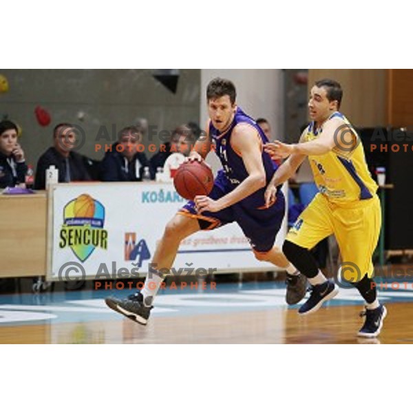 Blaz Mahkovic of Helios Suns in action during Nova KBM league basketball match between Sencur GGD and Helios Suns in Sencur Sports Hall, Slovenia on December 2, 2017