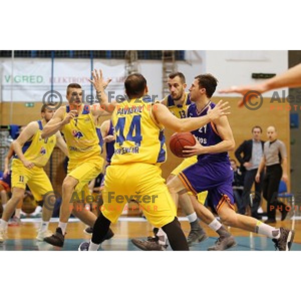 Blaz Mahkovic of Helios Suns in action during Nova KBM league basketball match between Sencur GGD and Helios Suns in Sencur Sports Hall, Slovenia on December 2, 2017