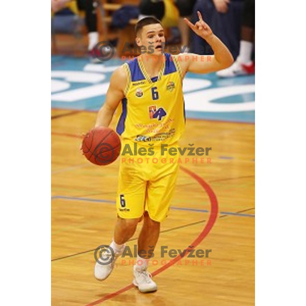 Grega Sajevic of Sencur GGD in action during Nova KBM league basketball match between Sencur GGD and Helios Suns in Sencur Sports Hall, Slovenia on December 2, 2017
