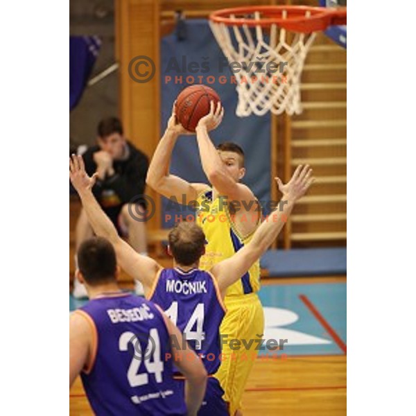 Edo Muric of Sencur GGD in action during Nova KBM league basketball match between Sencur GGD and Helios Suns in Sencur Sports Hall, Slovenia on December 2, 2017