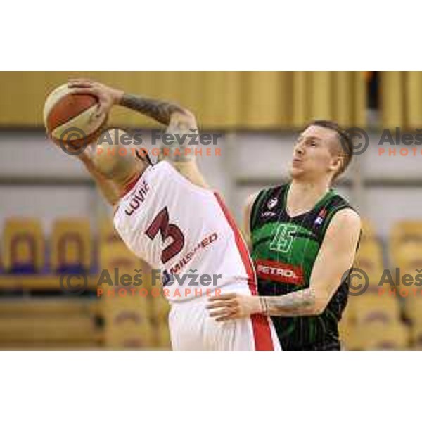 of Petrol Olimpija in action during ABA league basketball match between Petrol Olimpija and FMP in Tivoli Hall, Ljubljana on December 3, 2017