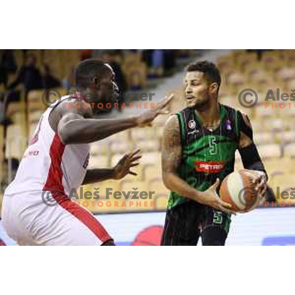 of Petrol Olimpija in action during ABA league basketball match between Petrol Olimpija and FMP in Tivoli Hall, Ljubljana on December 3, 2017