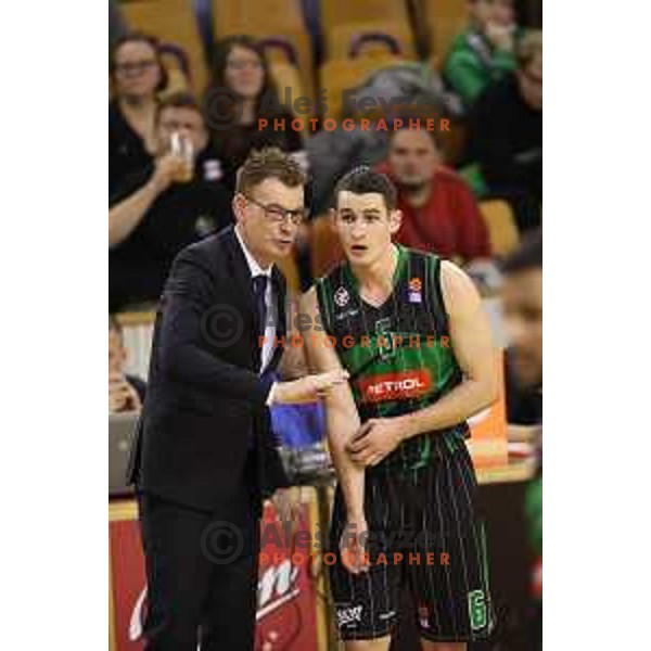 of Petrol Olimpija in action during ABA league basketball match between Petrol Olimpija and FMP in Tivoli Hall, Ljubljana on December 3, 2017