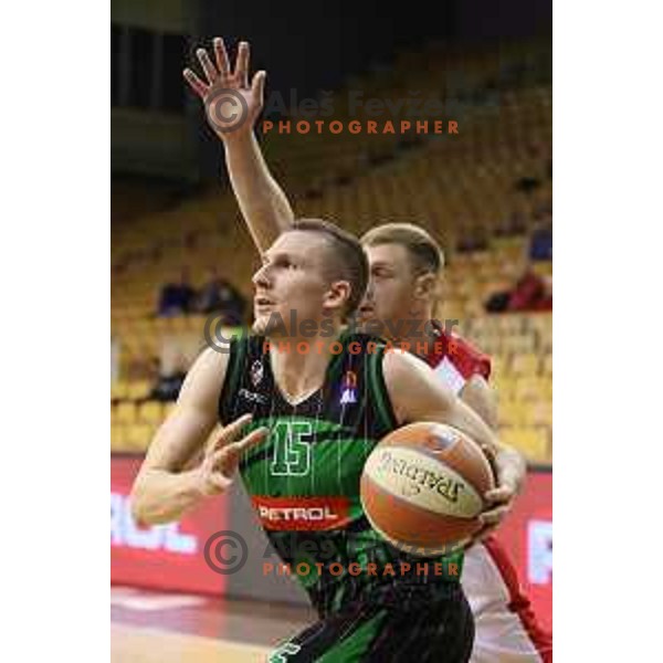 of Petrol Olimpija in action during ABA league basketball match between Petrol Olimpija and FMP in Tivoli Hall, Ljubljana on December 3, 2017