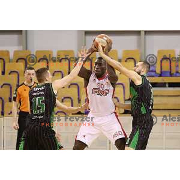 of Petrol Olimpija in action during ABA league basketball match between Petrol Olimpija and FMP in Tivoli Hall, Ljubljana on December 3, 2017