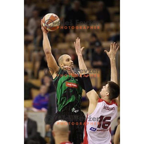 of Petrol Olimpija in action during ABA league basketball match between Petrol Olimpija and FMP in Tivoli Hall, Ljubljana on December 3, 2017