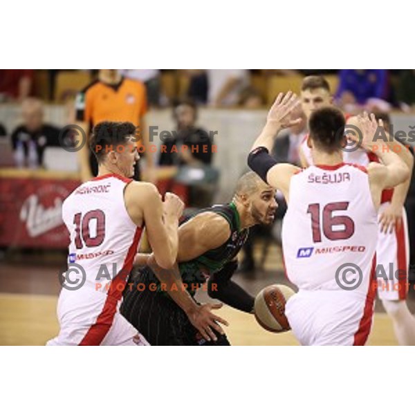 of Petrol Olimpija in action during ABA league basketball match between Petrol Olimpija and FMP in Tivoli Hall, Ljubljana on December 3, 2017