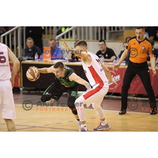of Petrol Olimpija in action during ABA league basketball match between Petrol Olimpija and FMP in Tivoli Hall, Ljubljana on December 3, 2017