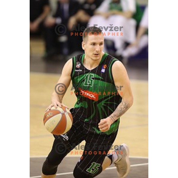 of Petrol Olimpija in action during ABA league basketball match between Petrol Olimpija and FMP in Tivoli Hall, Ljubljana on December 3, 2017