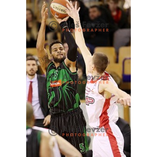 of Petrol Olimpija in action during ABA league basketball match between Petrol Olimpija and FMP in Tivoli Hall, Ljubljana on December 3, 2017