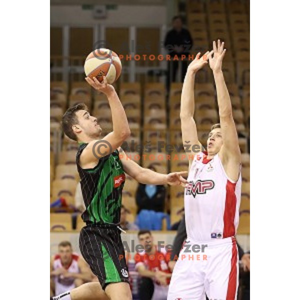 of Petrol Olimpija in action during ABA league basketball match between Petrol Olimpija and FMP in Tivoli Hall, Ljubljana on December 3, 2017