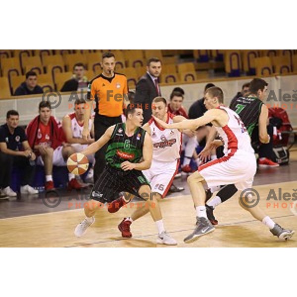 of Petrol Olimpija in action during ABA league basketball match between Petrol Olimpija and FMP in Tivoli Hall, Ljubljana on December 3, 2017