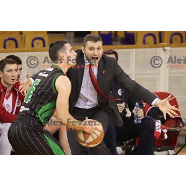 of Petrol Olimpija in action during ABA league basketball match between Petrol Olimpija and FMP in Tivoli Hall, Ljubljana on December 3, 2017