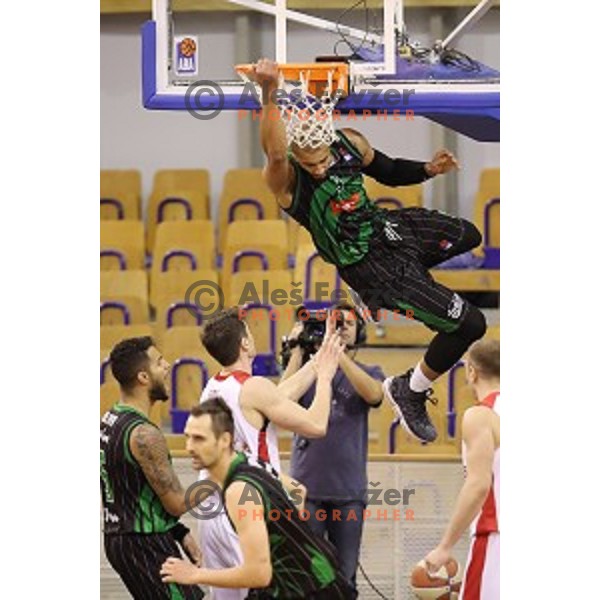 of Petrol Olimpija in action during ABA league basketball match between Petrol Olimpija and FMP in Tivoli Hall, Ljubljana on December 3, 2017