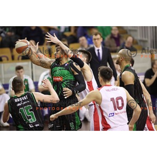 of Petrol Olimpija in action during ABA league basketball match between Petrol Olimpija and FMP in Tivoli Hall, Ljubljana on December 3, 2017