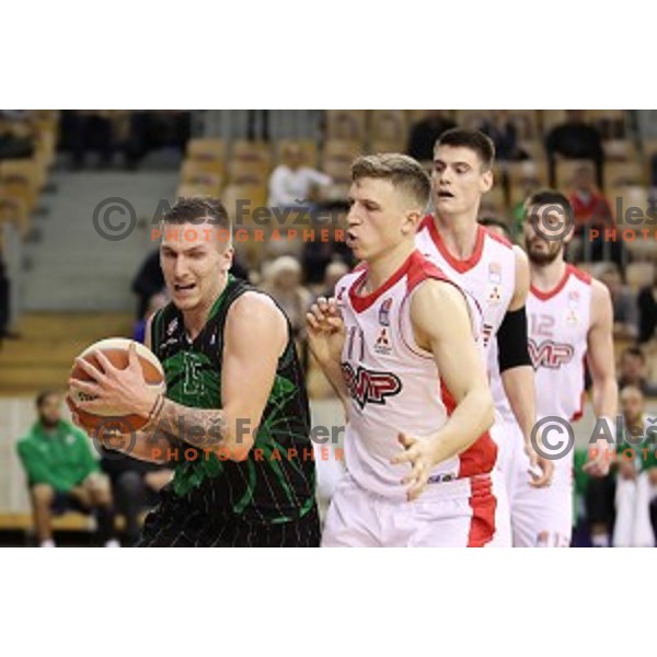 of Petrol Olimpija in action during ABA league basketball match between Petrol Olimpija and FMP in Tivoli Hall, Ljubljana on December 3, 2017