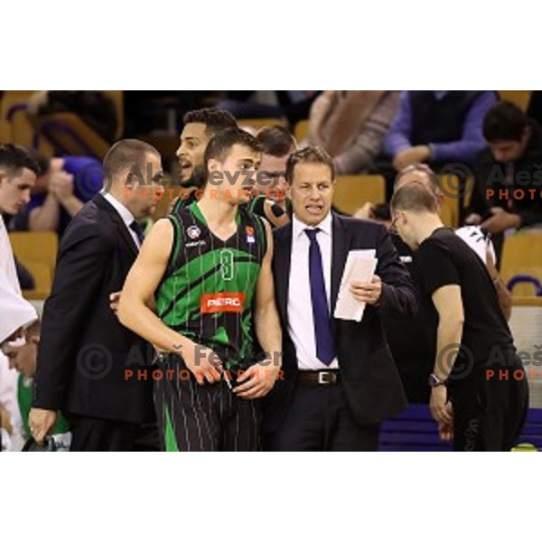 of Petrol Olimpija in action during ABA league basketball match between Petrol Olimpija and FMP in Tivoli Hall, Ljubljana on December 3, 2017