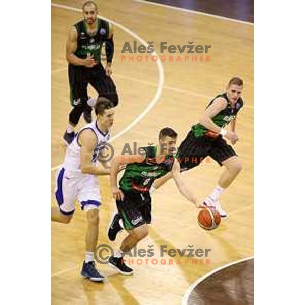 Roko Badzim of Petrol Olimpija in action during FIBA Champions League basketball match between Petrol Olimpija and Rosa Radom in Tivoli Hall, Ljubljana on December 5, 2017