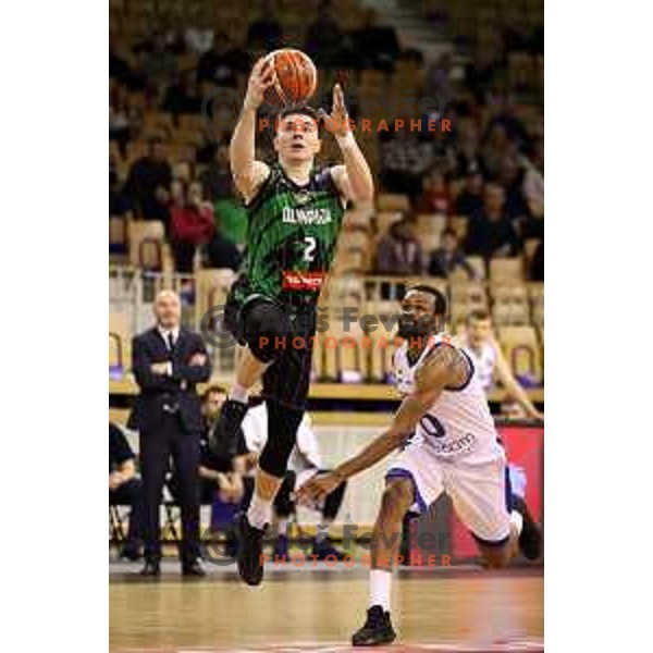 Jan Barbaric of Petrol Olimpija in action during FIBA Champions League basketball match between Petrol Olimpija and Rosa Radom in Tivoli Hall, Ljubljana on December 5, 2017