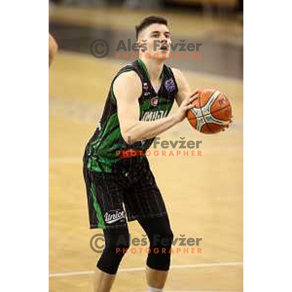 Jan Barbaric of Petrol Olimpija in action during FIBA Champions League basketball match between Petrol Olimpija and Rosa Radom in Tivoli Hall, Ljubljana on December 5, 2017