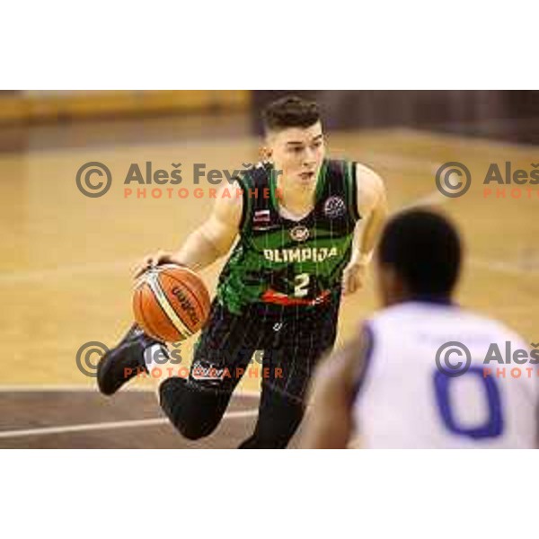 Jan Barbaric of Petrol Olimpija in action during FIBA Champions League basketball match between Petrol Olimpija and Rosa Radom in Tivoli Hall, Ljubljana on December 5, 2017