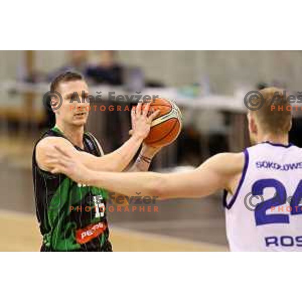 Gregor Hrovat of Petrol Olimpija in action during FIBA Champions League basketball match between Petrol Olimpija and Rosa Radom in Tivoli Hall, Ljubljana on December 5, 2017