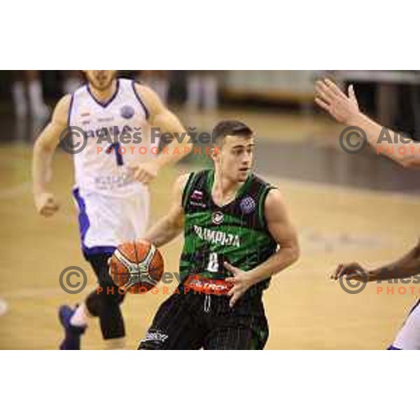 Roko Badzim of Petrol Olimpija in action during FIBA Champions League basketball match between Petrol Olimpija and Rosa Radom in Tivoli Hall, Ljubljana on December 5, 2017