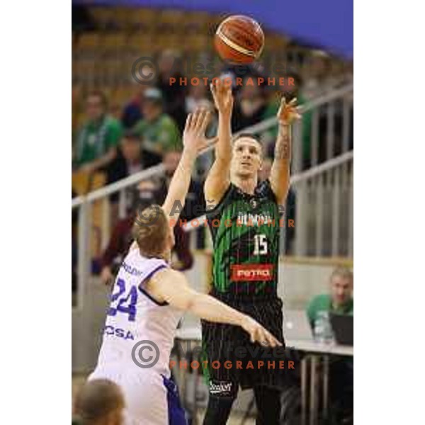 Gregor Hrovat of Petrol Olimpija in action during FIBA Champions League basketball match between Petrol Olimpija and Rosa Radom in Tivoli Hall, Ljubljana on December 5, 2017