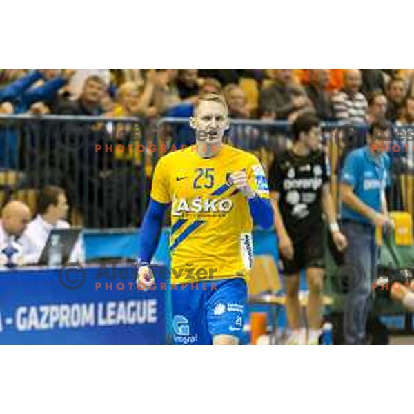 Celje’s Tilen Kodrin (25) in action during SEHA League match between Celje PL and Gorenje Velenje, in Zlatorog Hall, Celje on December 10, 2017 