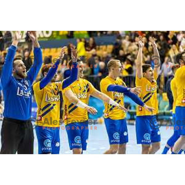 Team Celje celebrating after SEHA League match between Celje PL and Gorenje Velenje, in Zlatorog Hall, Celje on December 10, 2017 