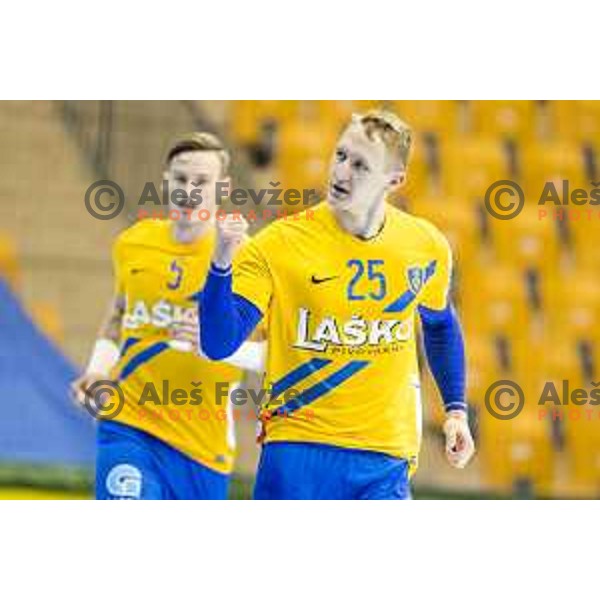 Celje’s Tilen Kodrin (25) in action during SEHA League match between Celje PL and Gorenje Velenje, in Zlatorog Hall, Celje on December 10, 2017 