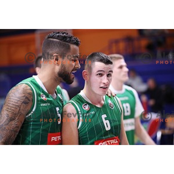 Devin Oliver and Jan Span in action during Nova KBM league basketball match between Helios Suns and Petrol Olimpija in Domzale Sports Hall, Slovenia on December 10, 2017