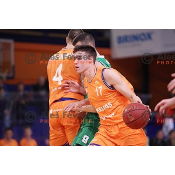 Nejc Kalvzar of Helios Suns in action during Nova KBM league basketball match between Helios Suns and Petrol Olimpija in Domzale Sports Hall, Slovenia on December 10, 2017