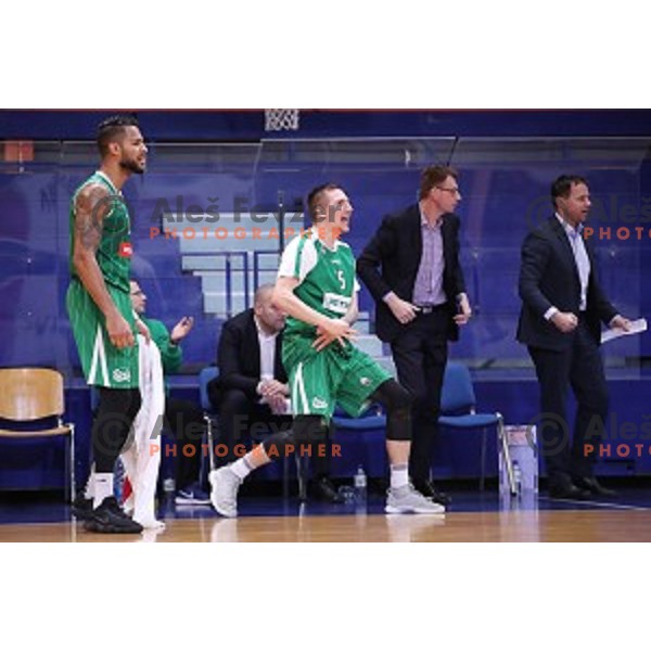 Devin Oliver and Gregor Hrovat in action during Nova KBM league basketball match between Helios Suns and Petrol Olimpija in Domzale Sports Hall, Slovenia on December 10, 2017