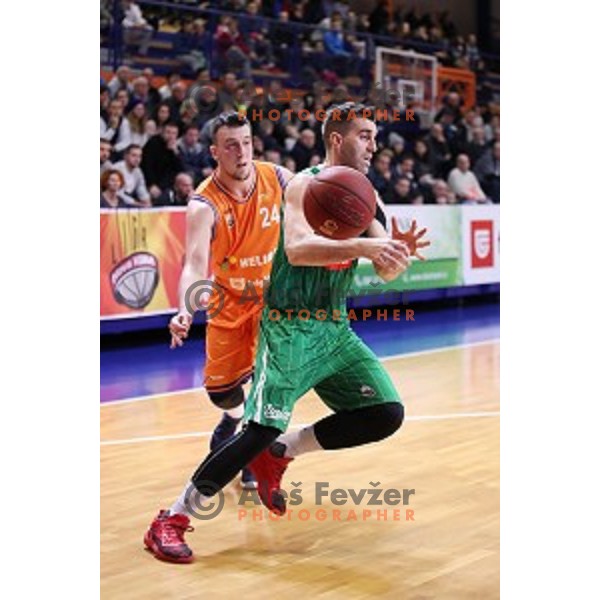 Jure besedic of Helios Suns and Drazen Bubnic in action during Nova KBM league basketball match between Helios Suns and Petrol Olimpija in Domzale Sports Hall, Slovenia on December 10, 2017