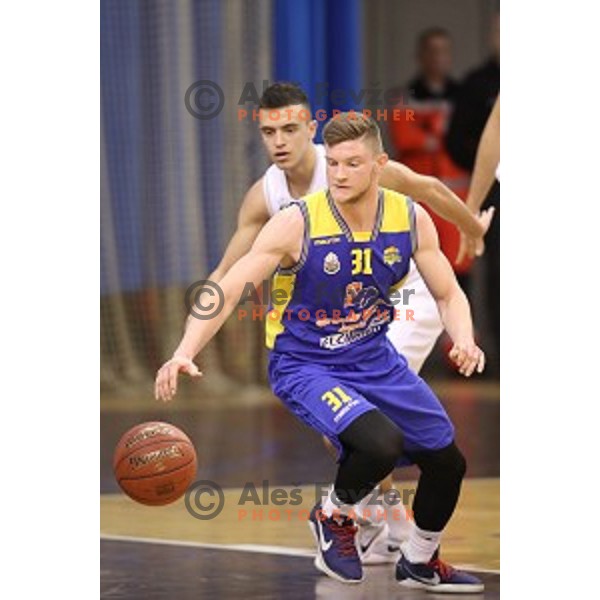 of Ilirija action during Nova KBM league basketball match between Ilirija and Sencur GGD in Tivoli Hall, Ljubljana, Slovenia on December 10, 2017