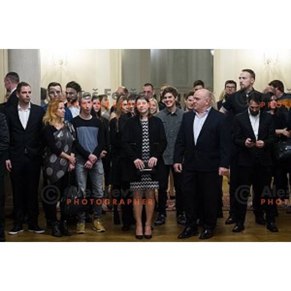 Tina Trstenjak, Marjan Fabjan during the reception of the president with Slovenian athletes at the office of the president of Slovenia, Ljubljana, Slovenia on December 12, 2017