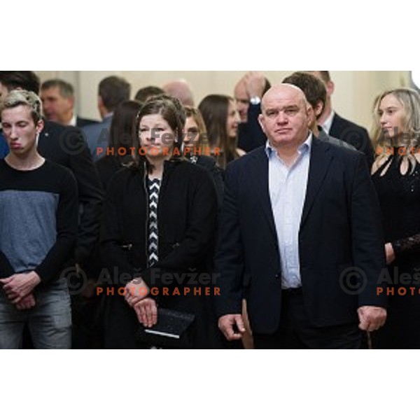 Tina Trstenjak, Marjan Fabjan during the reception of the president with Slovenian athletes at the office of the president of Slovenia, Ljubljana, Slovenia on December 12, 2017