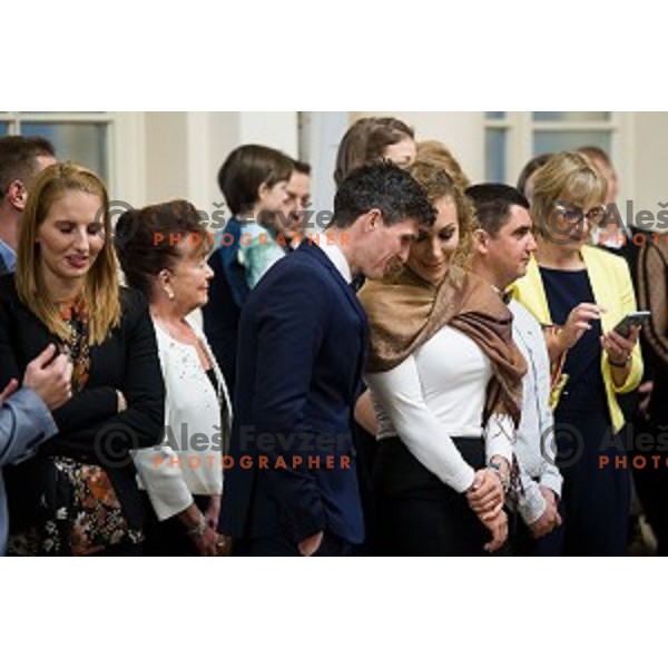 Peter Kauzer, Ilka Stuhec during the reception of the president with Slovenian athletes at the office of the president of Slovenia, Ljubljana, Slovenia on December 12, 2017